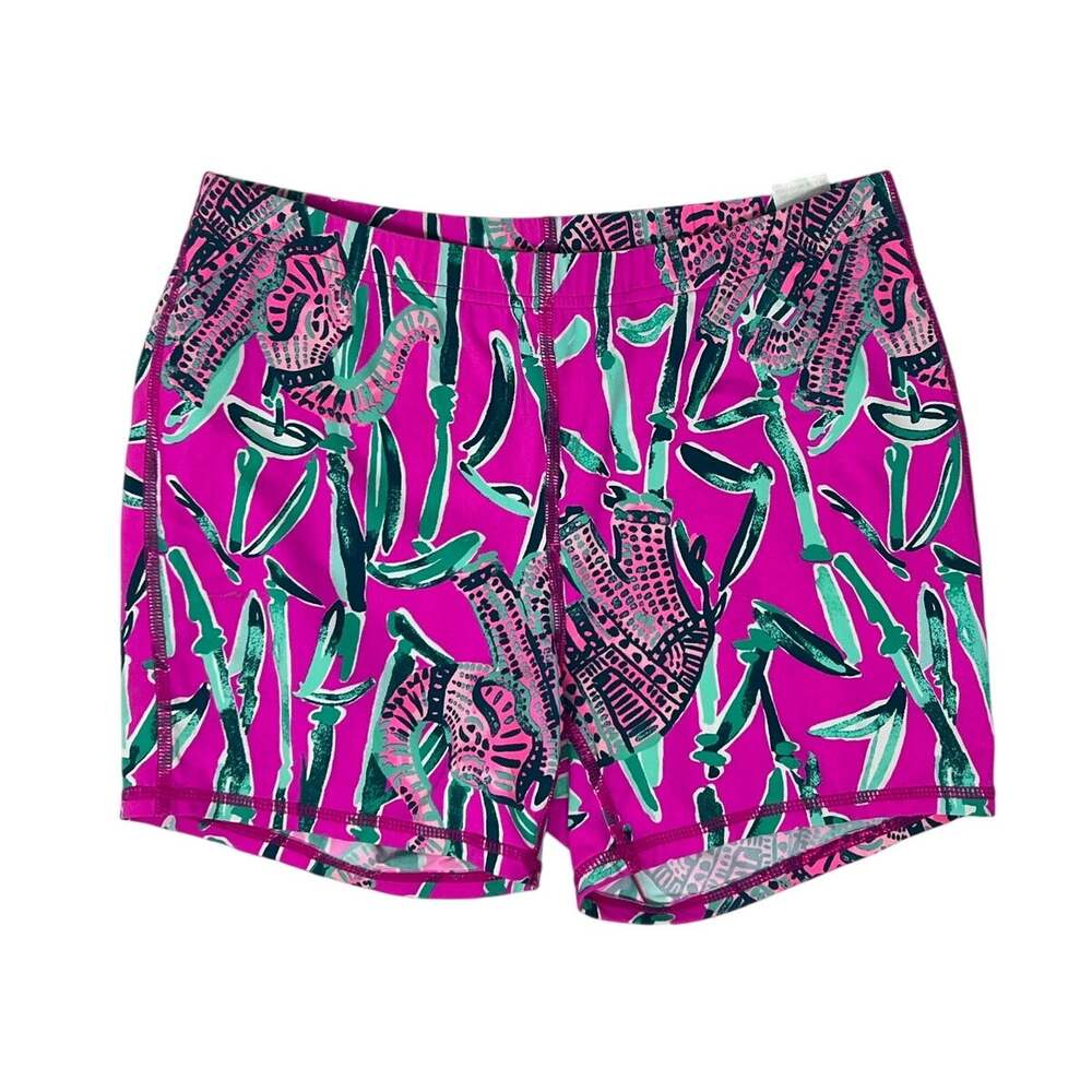 Lilly Pulitzer Stretch Biker Workout Shorts Pink Mandevilla Elephant Pattern XS